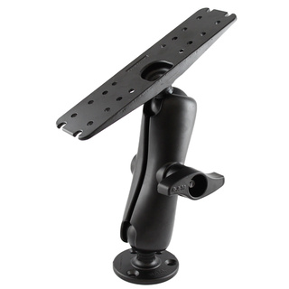 RAM Mount 2.25" (57mm) Diameter Ball with 93mm Round Base STANDARD Length Double Socket Arm and 279mm X 76mm Rectangle Base