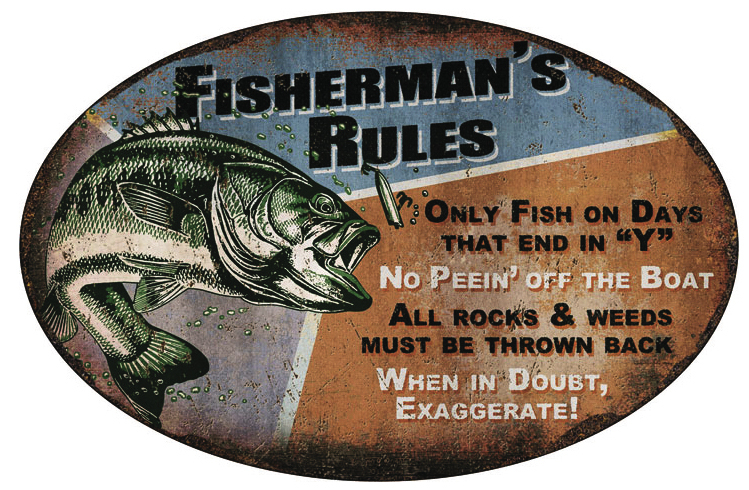 Tin Sign ''Fisherman''s Rules'' Large Oval