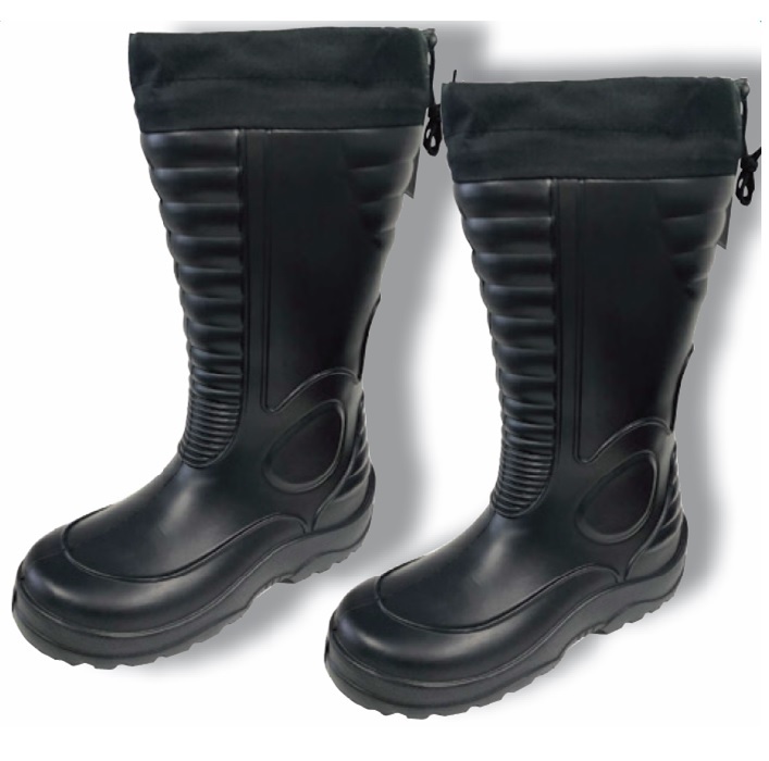 Lightweight Waterproof Black Boots With Draw String Top Closure