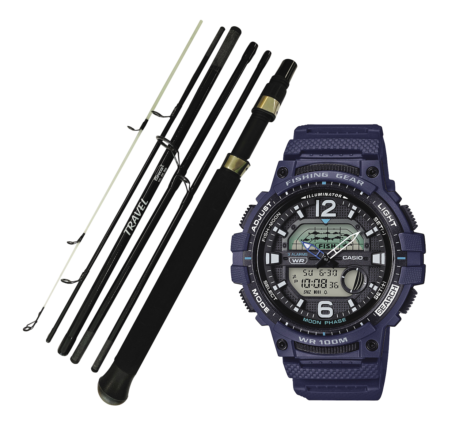 CASIO Fishing Gear Watch PLUS Eurocor 6 Piece Take Apart Spin Rod 