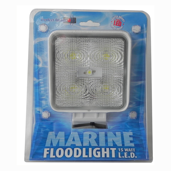 Square LED Floodlight White Housing 15 Watt 10-30 Volt White 