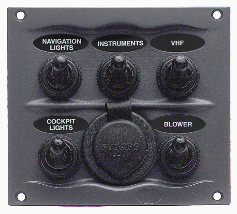 BEP Marinco 5 Gang Splash Proof Switch Panel With Power Socket 