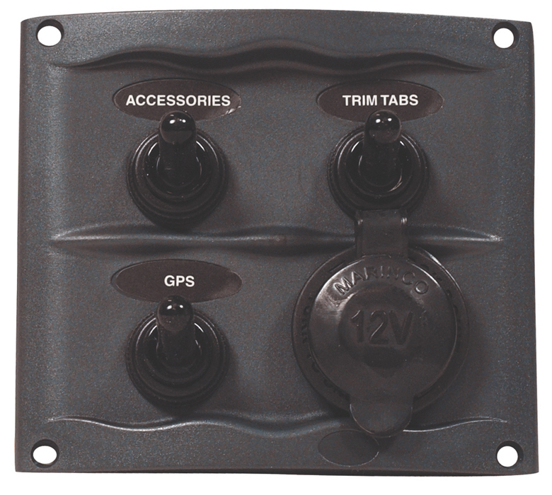 BEP Marinco 3 Gang Splash Proof Switch Panel With Power Socket Grey