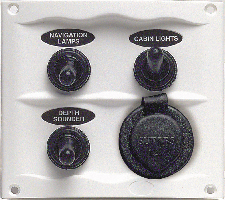 BEP Marinco 3 Gang Splash Proof Switch Panel With Power Socket White 