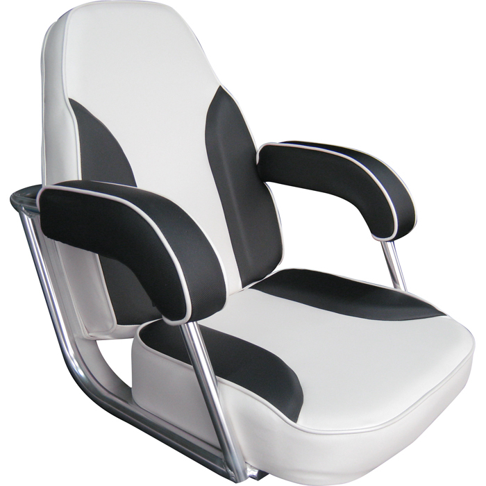 Premium Offshore Helm Seat Dark White Black Upholstery