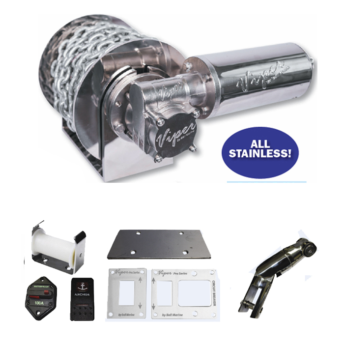 Viper All Stainless Steel 1000W Electric Anchor Winch Bundle Complete With 6mm x 100m D/Braid Rope And Chain 