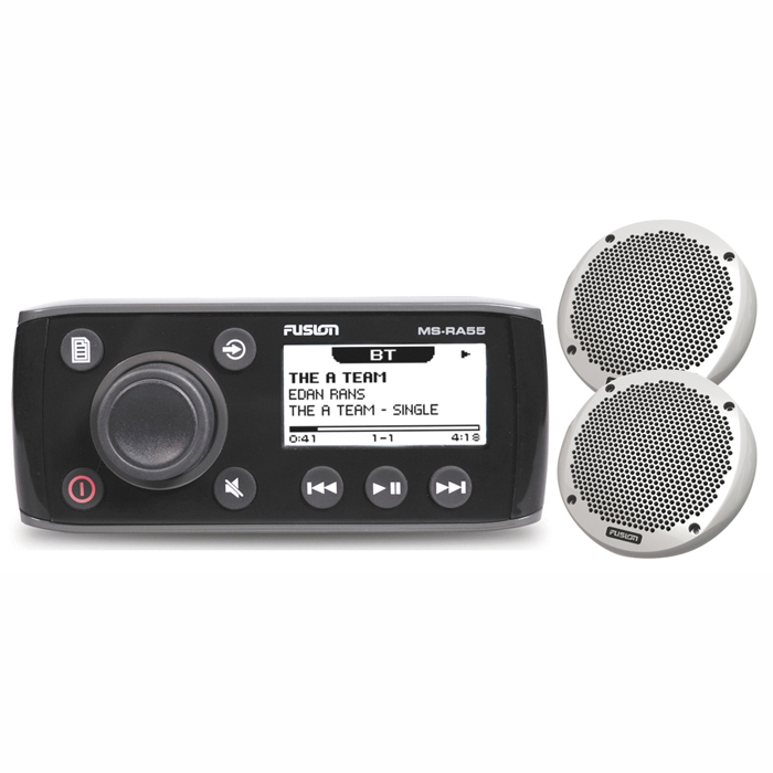 Fusion RA55 Compact Marine Stereo With Bluetooth PLUS EL602 150 Watt Round Speakers! Fusion