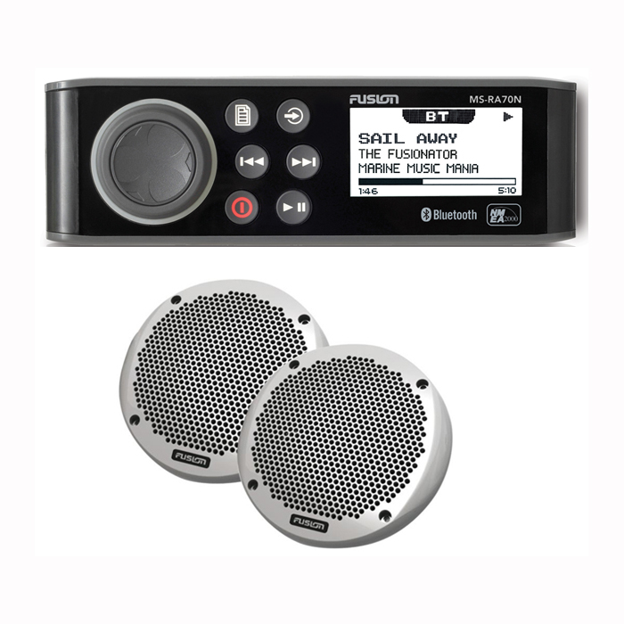 Fusion RA70N Complete Marine Stereo Entertainment Pack With EL602 150W Round Speakers Fusion