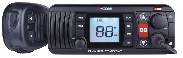 GME GX400 27MHz Black Marine Radio With Channel Scanning Memory And Front Speaker GME