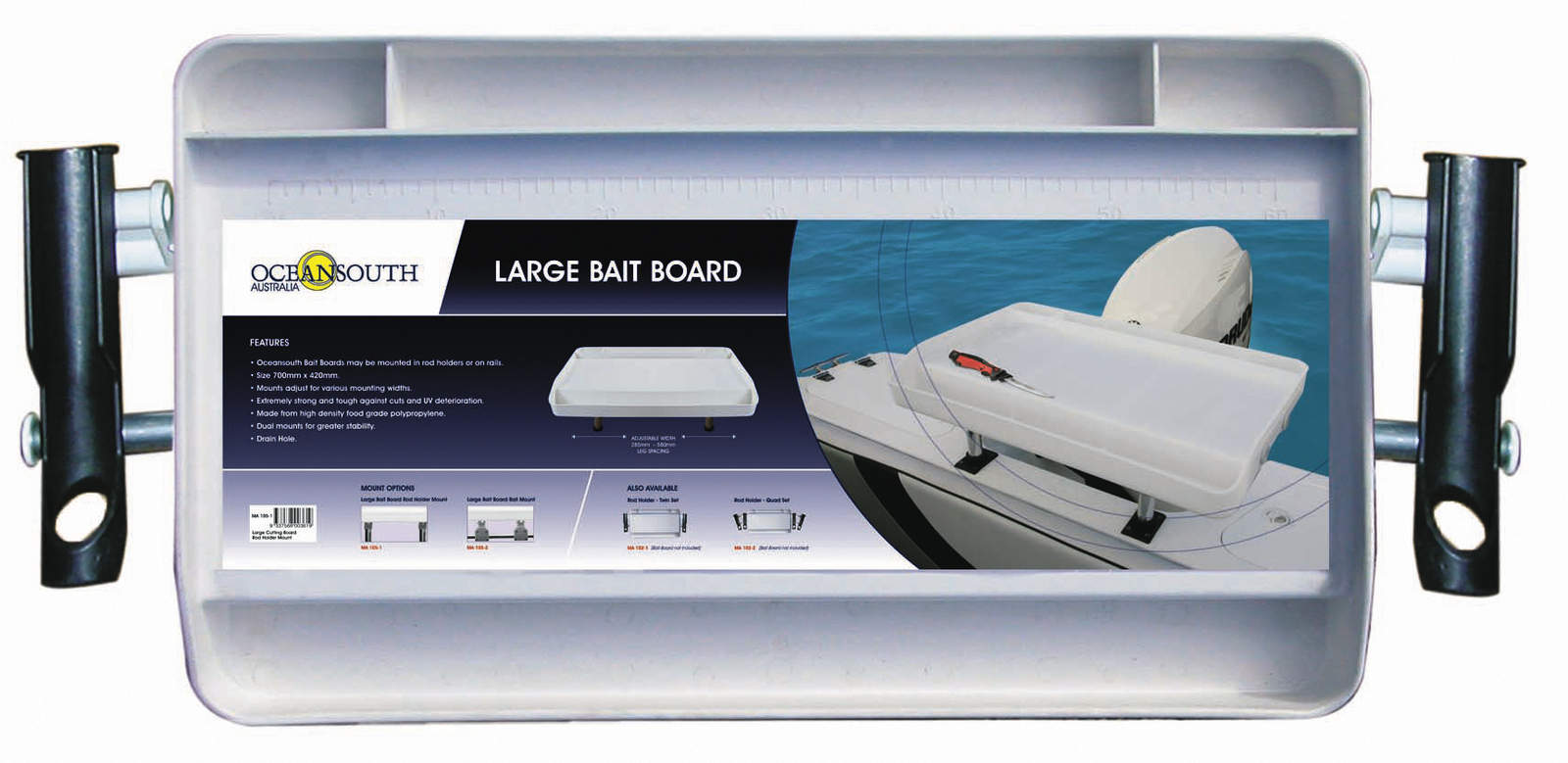 Large Removable Bait Cutting Board With Two Rod Holders And Adjustable Rod Holder Mounts Oceansouth