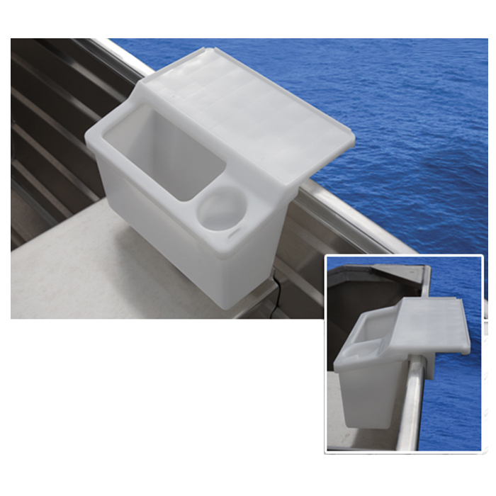 Gunwale Mounted Tackle Storage Bin With Drink Holder And Integrated Cutting Board Oceansouth