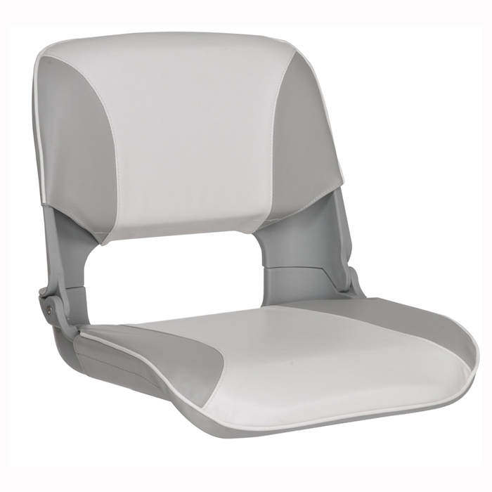 Folding Stylish Ergonomic High Back Skipper Boat Seat With Grey And White Three Panel Upholstery