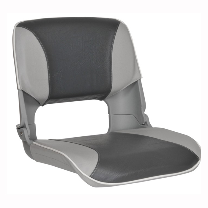 Folding Stylish Ergonomic High Back Skipper Boat Seat With Grey And Charcoal Three Panel Upholstery