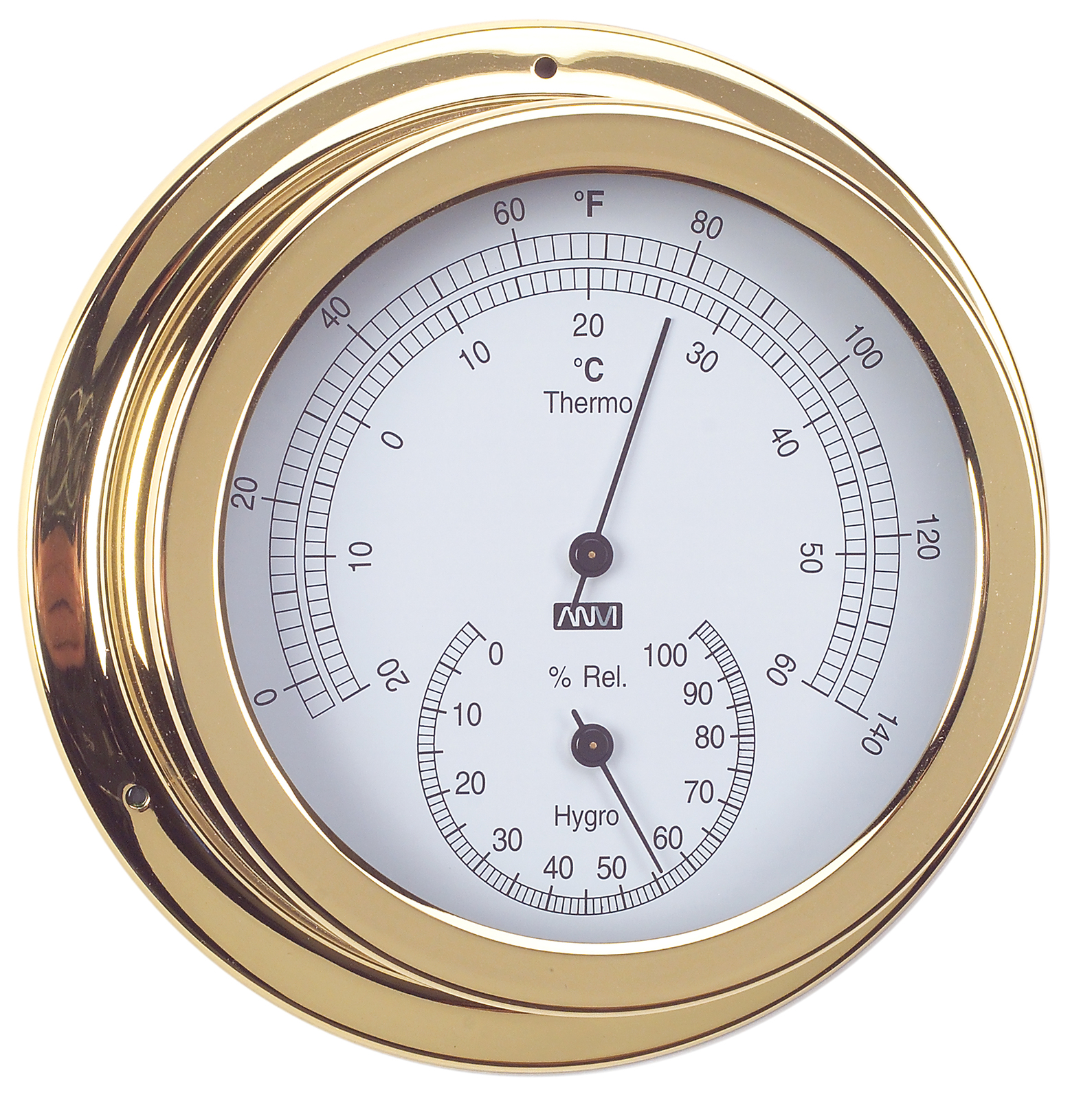 Brass Thermometer And Hygrometer 120mm Face 