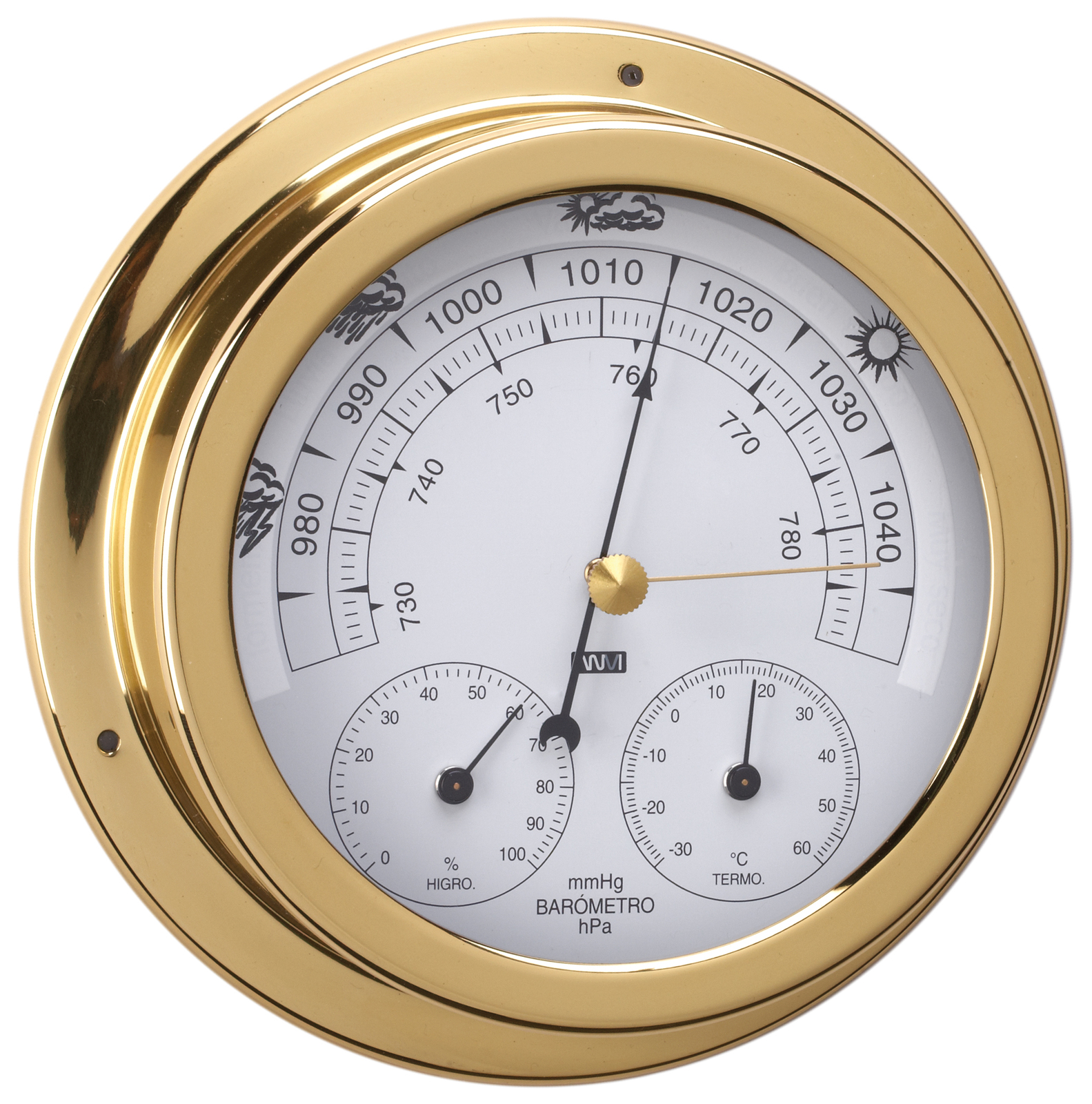 Brass Barometer, Thermometer And Hygrometer 120mm Face 