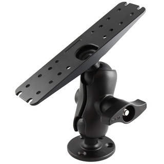 RAM Mount 2.25" (57mm) Diameter Ball with 93mm Round Base SHORT Length Double Socket Arm and 279mm X 76mm Rectangle Base