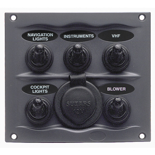 BEP Marinco 5 Gang Splash Proof Switch Panel With Power Socket