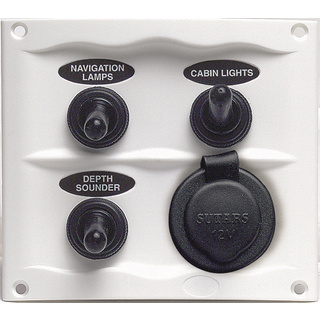 BEP Marinco 3 Gang Splash Proof Switch Panel With Power Socket