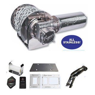 Viper All Stainless Steel 1000W Electric Anchor Winch Bundle WITH WIRING LOOM FOR BOATS TO 6M! 6mm x 100m D/Braid Rope And Chain
