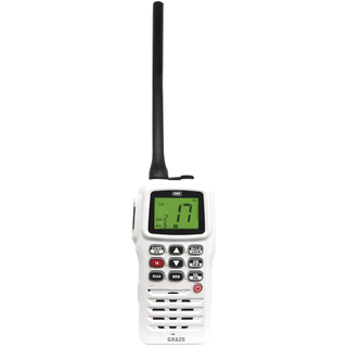 GME GX625 Hand Held VHF Switchable 5/1 Watt Radio, Rechargeable, Waterproof To IP66 White