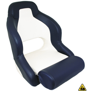 Heavy Duty Admiral Upholstered Helmsman Seat With Folding Bolster Dark Blue And White
