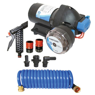 Jabsco Par-Max 4.0GPM Deck Wash Kit Pressure Pump plus 25 Foot Coiled Hose 12 Volt