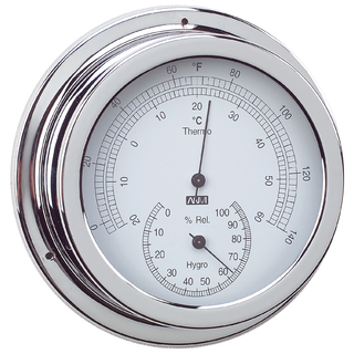 Chrome Brass Thermometer And Hygrometer 120mm Face