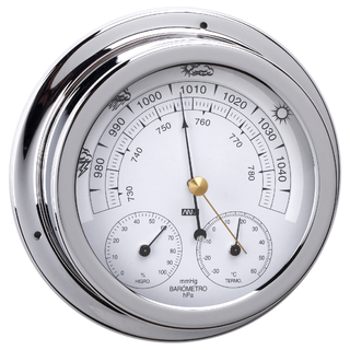 Chrome Brass Barometer, Thermometer And Hygrometer 120mm Face
