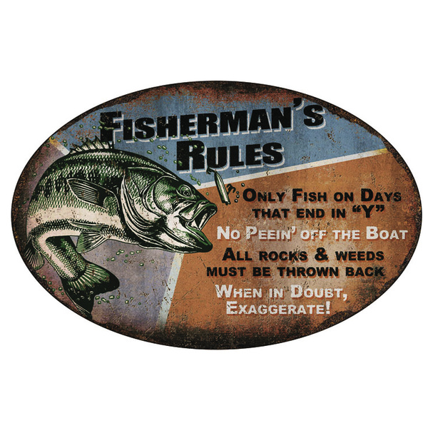 Tin Sign 'Fisherman's Rules' Large Oval