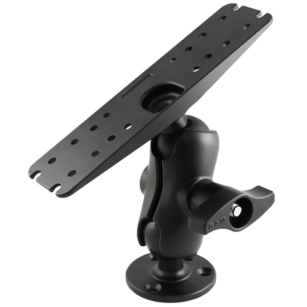 RAM Mount 2.25" (57mm) Diameter Ball with 93mm Round Base SHORT Length Double Socket 
Arm and 279mm X 76mm Rectangle Base