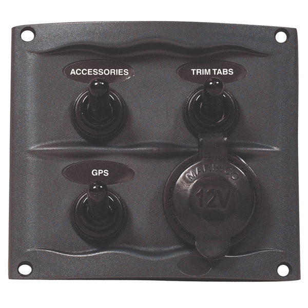 BEP Marinco 3 Gang Splash Proof Switch Panel With Power Socket Grey