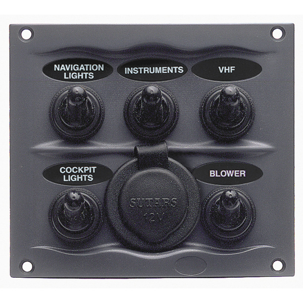 BEP Marinco 5 Gang Splash Proof Switch Panel With Power Socket Grey