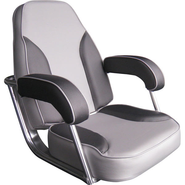 Premium Offshore Helm Seat Dark Grey White Upholstery