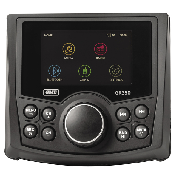 GME GR350BT Compact Marine AM/FM Stereo With Bluetooth Wireless Connectivity Black