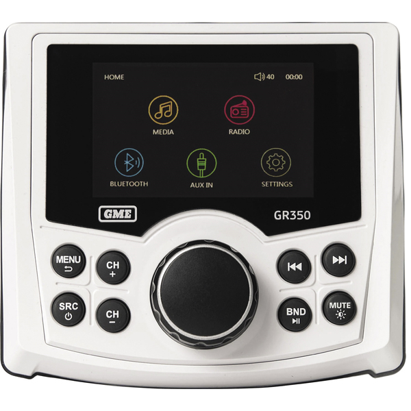 GME GR350BT Compact Marine AM/FM Stereo With Bluetooth Wireless Connectivity White
