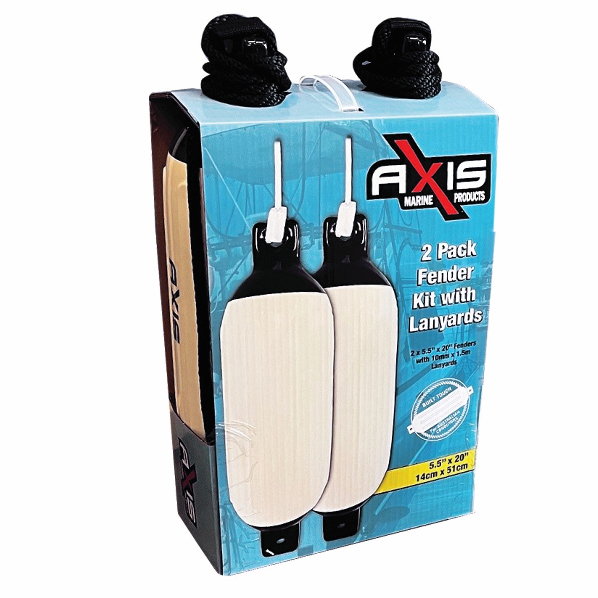 AXIS FENDER 5.5"*20" TWIN PACK WITH LANYARDS - BLACK ENDS